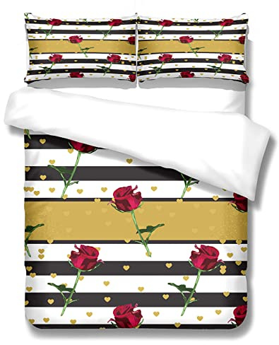 Housse de Couette 240 x 260 Rose Or Noir Parure de Lit 240 x 260 Mou Microfibre Anti-Acariens Allergie,1 Respirant Couette 240x260 avec Fermeture Eclaire+2 Taie Oreiller 50x75cm