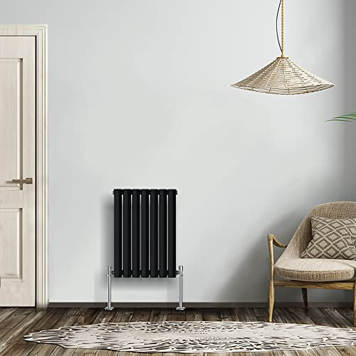 NRG Modern Radiator Black 600x413mm Single Oval Panel Heater Interior Designer Horizontal Bathroom Radiators