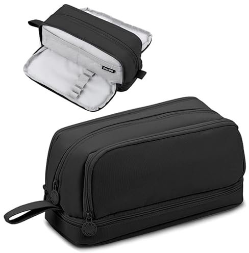 Tesmien Pencil Case, Large Pencil Case with 4 Compartments Stationery Organizer for Boys and Girls, Aesthetic Pencil Bag Suitable for Kids Teenagers Students Women Men, Black