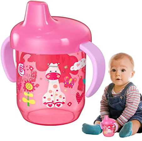 Bicchiere con beccuccio per Bambini,Tazza di Cannuccia Prova di perdite di Cartoni Animati per | Bicchiere antigoccia per Bambini con Manico, Bottiglia d'Acqua per Bambini