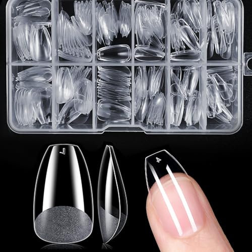 ZEYACHAN 240 Pièces Capsule Americaine Ongle, Faux Ongles en Gel-Ballerine Court, Gel x Pose Americaine Ongles Couverture Complète Pour Débutant, Salons de Manucure- Transparent- 12 Tailles