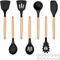 Kitchen Utensils Set, HaWare 7 Pcs Silicone Cooking Utensils with Wooden Handle, Includes Spatula/Ladle/Slotted Turner/Serving Spoon/Pasta Server, Non-Stick Cookware Friendly & Heat Resistant-Black