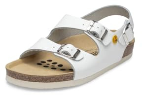 VITAFORM ESD Sandalen Damen Herren – Arbeitsschuhe Pflege – Hausschuhe Damen Herren – Naturkork Fußbett Vollrindleder weiß, 37