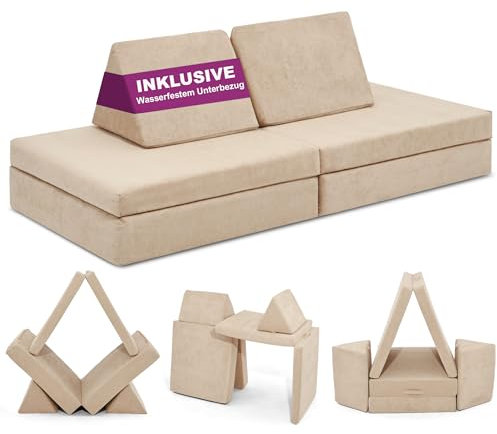 Linodino® Spielsofa | Kindersofa aus Schaumstoff Bausteine - Spielsofa für Kinder & Kuschelecke im Kinderzimmer [OHNE Harte Teile] 10 Farben zur Wahl | Strand Beige