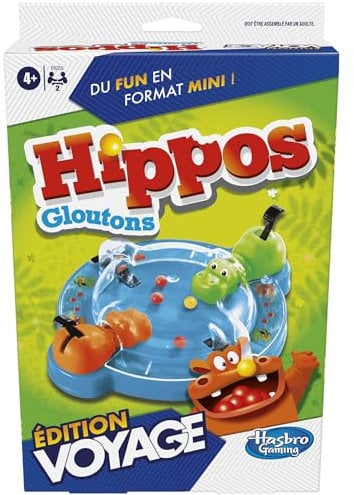 Hasbro Gaming Jeu Hippos Gloutons édition Voyage, Jeu Portable pour 2 Joueurs, Jeux de Voyage pour Enfants, Inclut 2 hippopotames