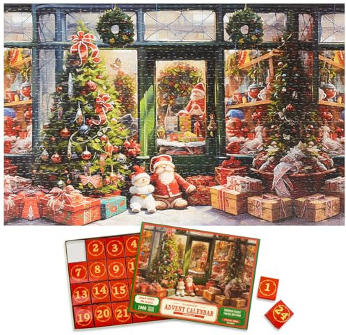 Christmas Advent Calendar 2025 Jigsaw Puzzles - Christmas Shop 1000 Pieces Holiday Puzzles for Kids and Adults, 70 cm x 50 cm, 24 Boxes Puzzle Countdown Calendar to Christmas Family Toys Gift