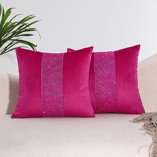 Cushion Covers 45x45 Set of 2 Hot Pink Sofa Velvet Decorative Throw Pillow Covers Valentines Day Decoration Wedding Love Home Decor for Bed Bedroom Couch Living Room,Magenta