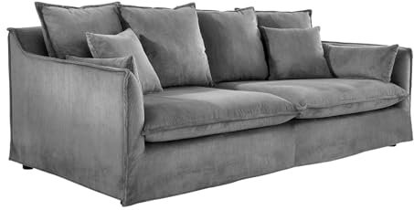 Riess Ambiente Großes Hussensofa Heaven 3-Sitzer 205cm Cord grau Abnehmbarer Bezug Hussencouch Sofa Couch Cordsofa Cordcouch Polstersofa Wohnzimmer Federkern