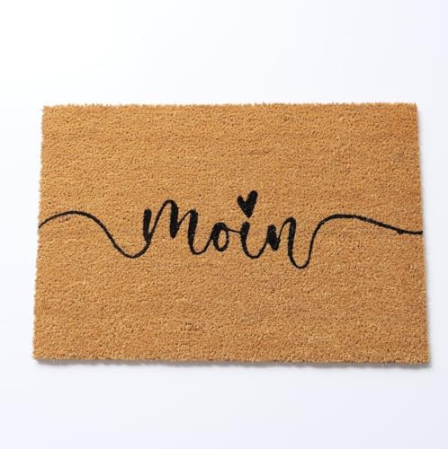 ReWu Fußmatte aus Kokos 60x40 cm Aufschrift Moin Kokosmatte Türvorleger Fußabtreter Kokosfasern Schmutzfangmatte