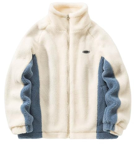 BIBOKAOKE Fleecejacke Herren Warm Winter Sherpa Jacke Patchwork Teddyfleece Jacke Oberbekleidung Teddy Fleece mit Stehkragen Winterjacke mit durchgehendem Reißverschluss Plüschjacke