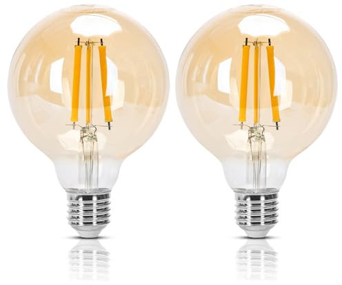 Aigostar LED E27 Vintage Glühbirne 10W (Ersetzt 77W), 1100 Lumen, Warmweiss 2200K, Abstrahlwinkel 330°, G95 Edison Lampe Filament Retro Bernstein Flimmerfrei, CRI>80, 2 Stück