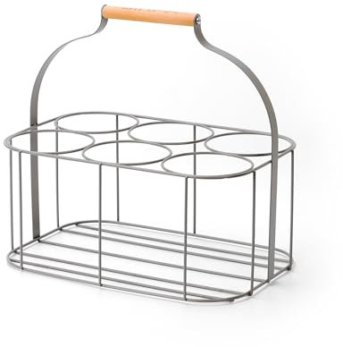 simpa Colour Wire Metal Wine Beer Milk Beverage 6 Bottle Carrier Holder Caddy with Handle - Matt Grey