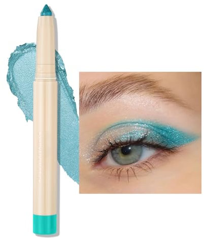 Erinde Lidschatten Stift Blau Glitzer, Blue Cream Eyeshadow Stick, Eyeliner Pencil Long Lasting & Waterproof, Metallic Shimmer Augen Makeup Lidschattenstift