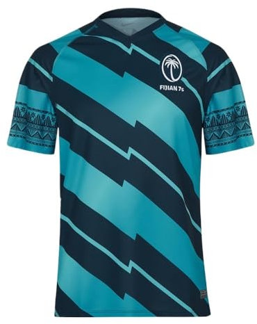 21–22 Fidschi Rugby-Trikot, Rugby-T-Shirt, Poloshirt, Herren-Match-Trainings-Fußballtrikot (Color : Blue, Size : L)