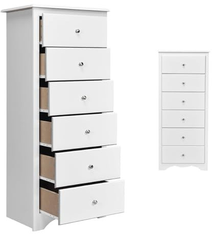 KOMFOTTEU Kommode mit 6 Schubladen, Aufbewahrungsschrank Holz mit Kippschutz, eleganter Schubladenschrank für Schlafzimmer Wohnzimmer Büro, 59 x 40 x 135,5 cm