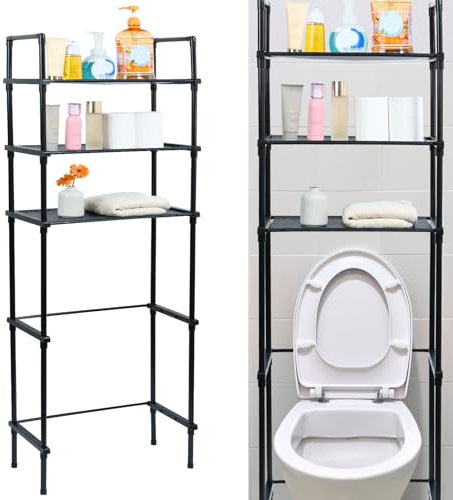 NIHUIFDPY Over Toilet Storage Shelf, 3 Tier Bathroom Over-The-Toilet Organizer Rack, Above Toilet Storage Rack, Behind Toilet Shelf, Freestanding Toilet Space Saver for Home Bathroom Paper Towel