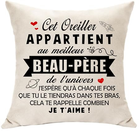 Hasodeo Housse de Coussin Décoratif Beau-père - Cadeau Original pour Fête des Pères, Anniversaire, Nouvelle Année