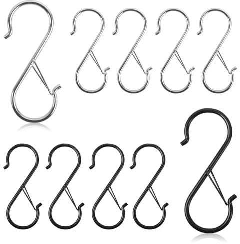 SCDZY 10 Stück S Shaped Hooks, S-Haken zum Aufhängen Metallhaken zum Einhängen mit Sicherheitsschnalle für Utensilien und Schrankstange