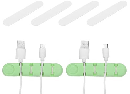 sourcing map Cable Holder Cord Organizer, 2Pcs Cable Management USB Cable Holder Wire Organizer Clips for Desk, Charging Cable, Nightstand, Car, Home, Office, Green, 4 Slots