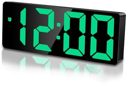 Sarsumir Digital Alarm Clock Mains Powered Electric Battery Alarm Clocks Bedside for bedrooms Office, LED Kids Alarm Clock with Time Date Temperature Snooze Brightness Adjustable, Green Display