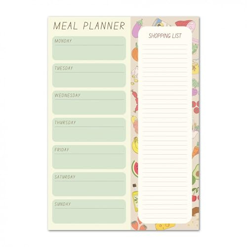Magnetic Weekly Meal Planner and Tear-Off Shopping List for Fridge, 52 Sheets A5 Notepad for Weekly Food and Shopping Planning - Foods