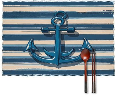 Hitzebeständige Tischsets aus Segeltuch mit Anker-Druck, waschbare Tischsets, langlebige Tischsets für den Esstisch, 4 Stück
