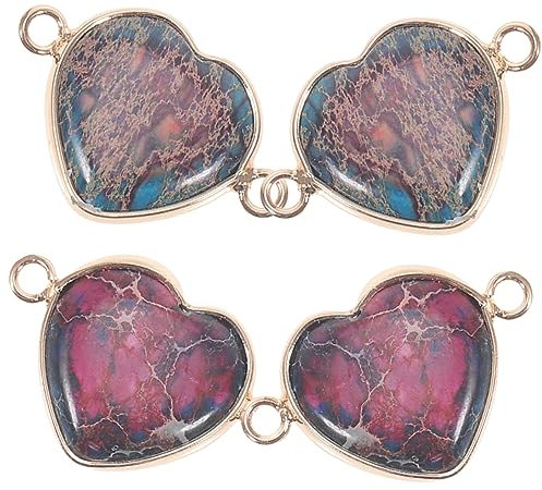 BELLIFFY 4stücke Teiliges Herz-anhänger Edelstein Doppellochige Charm-verbinder Für Diy Schmuck Armband -zubehör Gemischte Farben