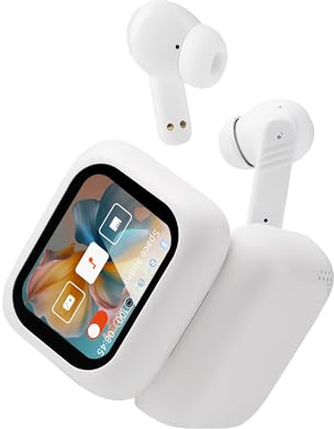 NerdTech Touch Screen Earbud - Wireless Bluetooth 5.4 Earbuds Noise Cancelling Touchscreen Earbuds - Digital Display Headset Ideal for Sports Earphones - Waterproof Bluetooth Earbuds (White)
