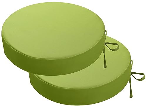 PRIMEPATIO Stuhlkissen Rund für den Außenbereich 2er-Set, wasserdichte Sitzkissen für den Außenbereich, farbechte Terrassenstuhlkissen mit Bändern, Terrassenmöbel, 40x40cm, Grün