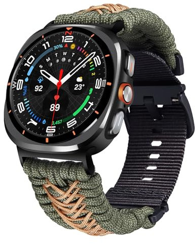 BINLUN Compatible con Samsung Galaxy Watch Ultra 47mm Correas de Reloj Smartwatch Correa de Repuesto Correa Deportiva de Nailon Paracord 550 Trenzado para Hombre(Verde y Caqui)