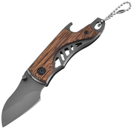 Tomedeks 1 Piece Stainless Steel Foldable Multifunctional Cutting Tool, Multi Tool, Folding Tool with Chain&Wooden Handle, Pocket Gadgets for Camping and Hiking(Wood)