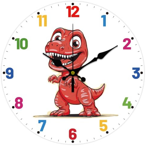 CHGCRAFT Dinosaurier Wanduhr 12 Zoll Batteriebetrieben Farbige Farbe Nicht Tickend Geräuschlos Dekorative Uhr