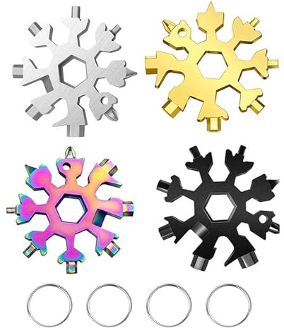 Laroal 4er-Pack Schneeflocken-Multitool, Zinklegierung, Sechskantschlüssel-Schraubendreher, Flaschenöffner, 18-in-1, Schneeflocken-Multifunktionswerkzeug für Camping-Abenteuer, Festival-Geschenke