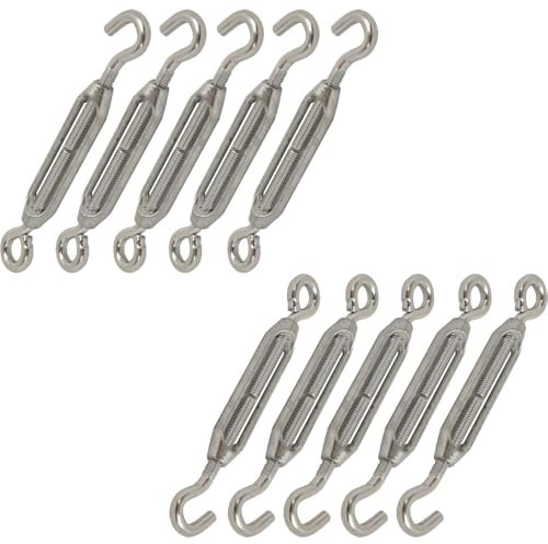 Strong Galvanised Turnbuckle Strainer 1/4 Hook & Eye Heavy Duty Wire Tensioner for Fencing Cable Chain Link Shade Sail Marine Outdoor Use Rust Resistant Steel Tension Adjuster Pack of 10