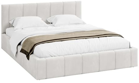 FDM Bett Florida 140x200 cm mit Lattenrost Stauraum Doppelbett Samt Trinity weiß Bettkasten