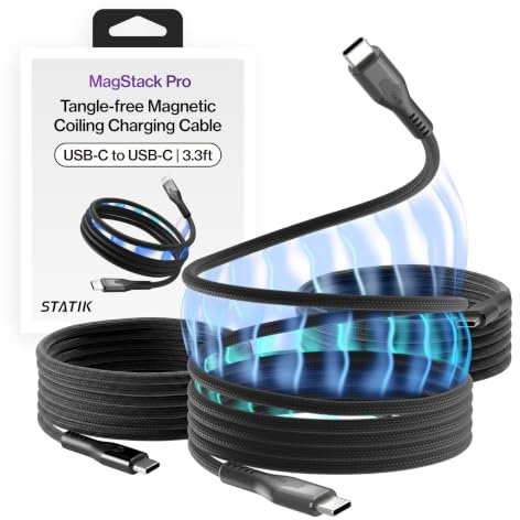 Statik MagStack Pro USB-C auf USB-C Kabel, magnetisches Schnellladekabel, für Auto & unterwegs, kompatibel mit 16 Pro Max, 15, Galaxy S, 100 W,Schwarz, 1M/3FT, 3er-Pack