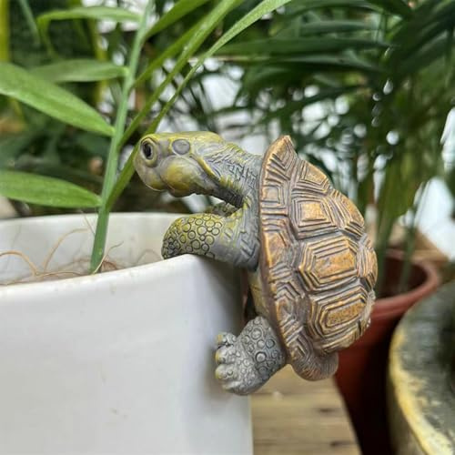 Generisch Blumentopf Hänger Schildkröten Deko Figuren, Harz Statue Gartendeko für Draußen Wetterfest, Teichdeko Blumentopfhänger Figuren Balkon Deko Garten Schildkröten Topfdekorationen