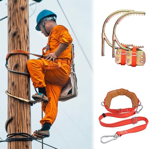 baumklettern Spike steigeisen Kletterausrüstung Und -ausrüstung Für Lineman-Stangen Aus Holz, Verstellbares Kletterschuh-Set Stahl Für Baumspikes(400mm/15.7in)