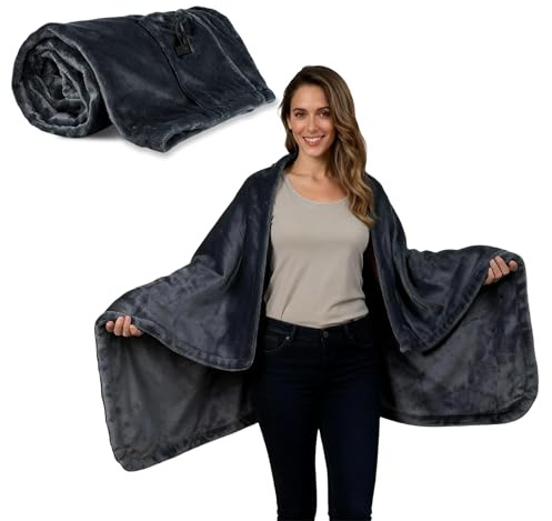 praclife Heated Throw Electric Blanket with USB Port, Wearable Flannel Shawl Blanket with 3 Temp Setting, Keep Warm for Home Office, Support Machine Wash