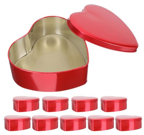 MOTHNUR 10 Stück Herzförmige Leere Metallbox Zum Valentinstag Keksdosen mit Deckel Geschenkbox zum Geburtstag Geschenkverpackung Aus Weißblech Süßigkeitenschachtel Rote Herzdose