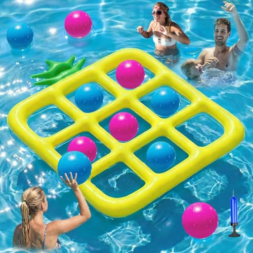 Jasonwell Jeu de Morpion Flottant pour Piscine - Grand jeu avec 10 balles, ananas flottant, jouets de fête pour piscine, jardin, plage, jeux extérieurs pour adultes, adolescents et enfants (Jaune)