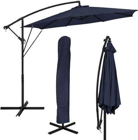 ML-Design Ampelschirm Ø 300 cm, Navy Blau, Alu Sonnenschirm mit Kurbel, Gartenschirm UV50+ Sonnenschutz & wasserabweisend, Marktschirm 360° drehbar & neigbar, Terrassenschirm mit Abdeckung & Ständer