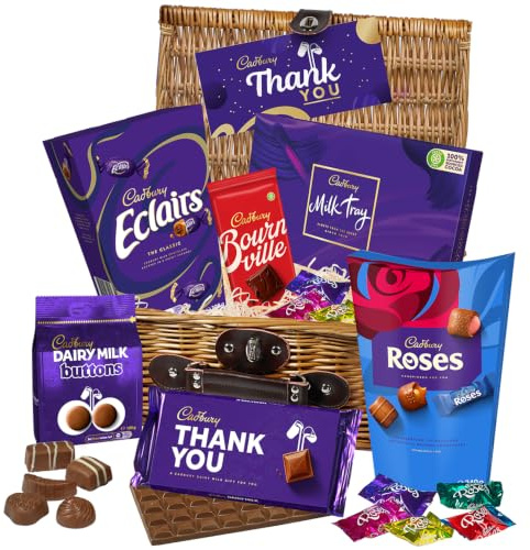 Cadbury Thank You Chocolate Gift Hamper Basket | Milk Tray, Roses, Dairy Milk, Bournville Dark Chocolate