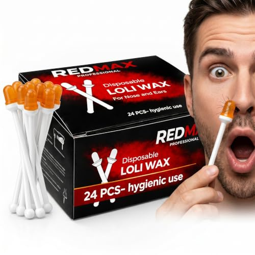 RedMax Professional Disposable Loli Wax Kit for Nose and Ear Hair Removal 24 Piece Hygienic Single Use Applicator Sticks Quick Painless Mens Grooming Set