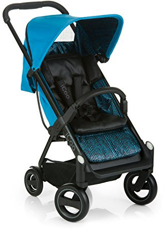 iCOO Acrobat kompakter Buggy bis 18 kg mit Liegefunktion ab Geburt, mit einer Hand klein klappbar, leicht - aus Aluminium, höhenverstellbarer Schiebegriff, Reflektoren – Blau