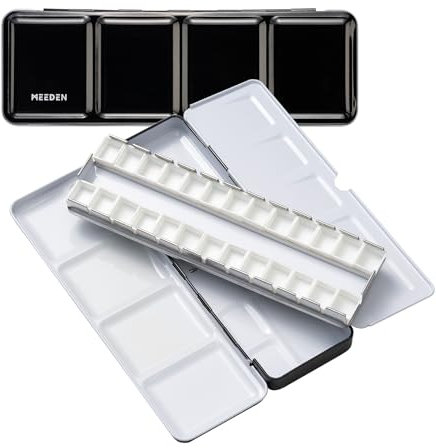 MEEDEN Empty Watercolor Tins Palette Paint Case with 24 Pcs Half Pans