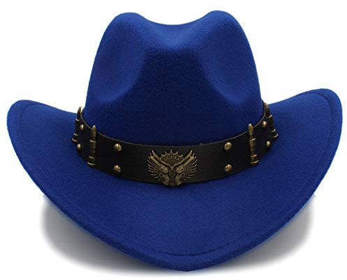 Fang-hats shop, Damen Hut, Cowboyhut, Damen Herren Unisex, Vintage, Wollfilz, Cowboy-Hut, breite Krempe, Türkis, geflochtenes Band (57 cm), blau, 55-58 cm