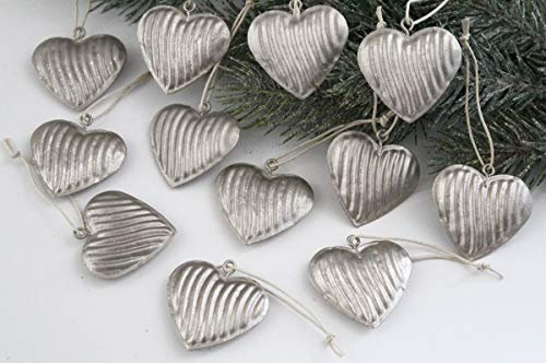 12er Set Christbaumanhänger Weihnachtsanhänger Tannenbaumschmuck Metall Silber (HE)