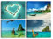 Piy Painting Impression sur Toile, de Belle Vue sur la Plage Prêt Suspendu Peinture Ciel Bleu Bateau Romance Tableau Peinture pour Art Déco Murale Salle de Bain Cadeau de Noël 4x30x40cm