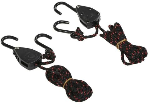 DORSAL Ratchet Canoe and Kayak Bow and Stern Tie Downs 1/4 Heavy Duty Adjustable Rope Hanger Grow Light (2-Pack) 10' Black